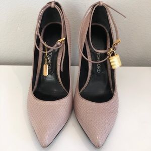 TOM FORD PYTHON PUMPS w/signature gold padlock